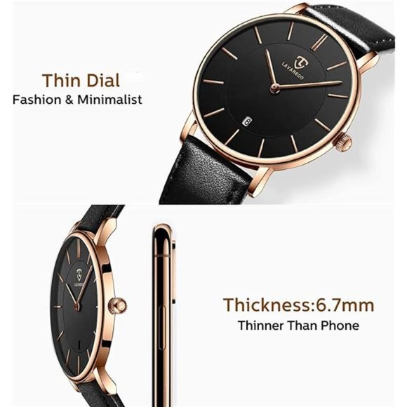 Mens Watches Minimalist Fashion Simple Wrist Watch Analog Date w Leather Strap - Picture 4 of 6